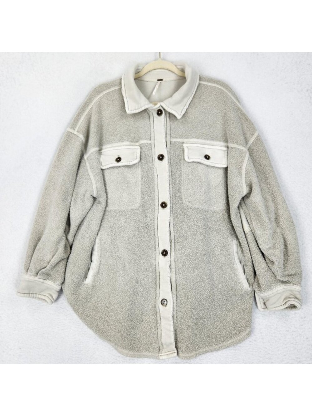 Free People Jacket Womens Medium Gray Ruby Fleece Oversized Shacket Button Up